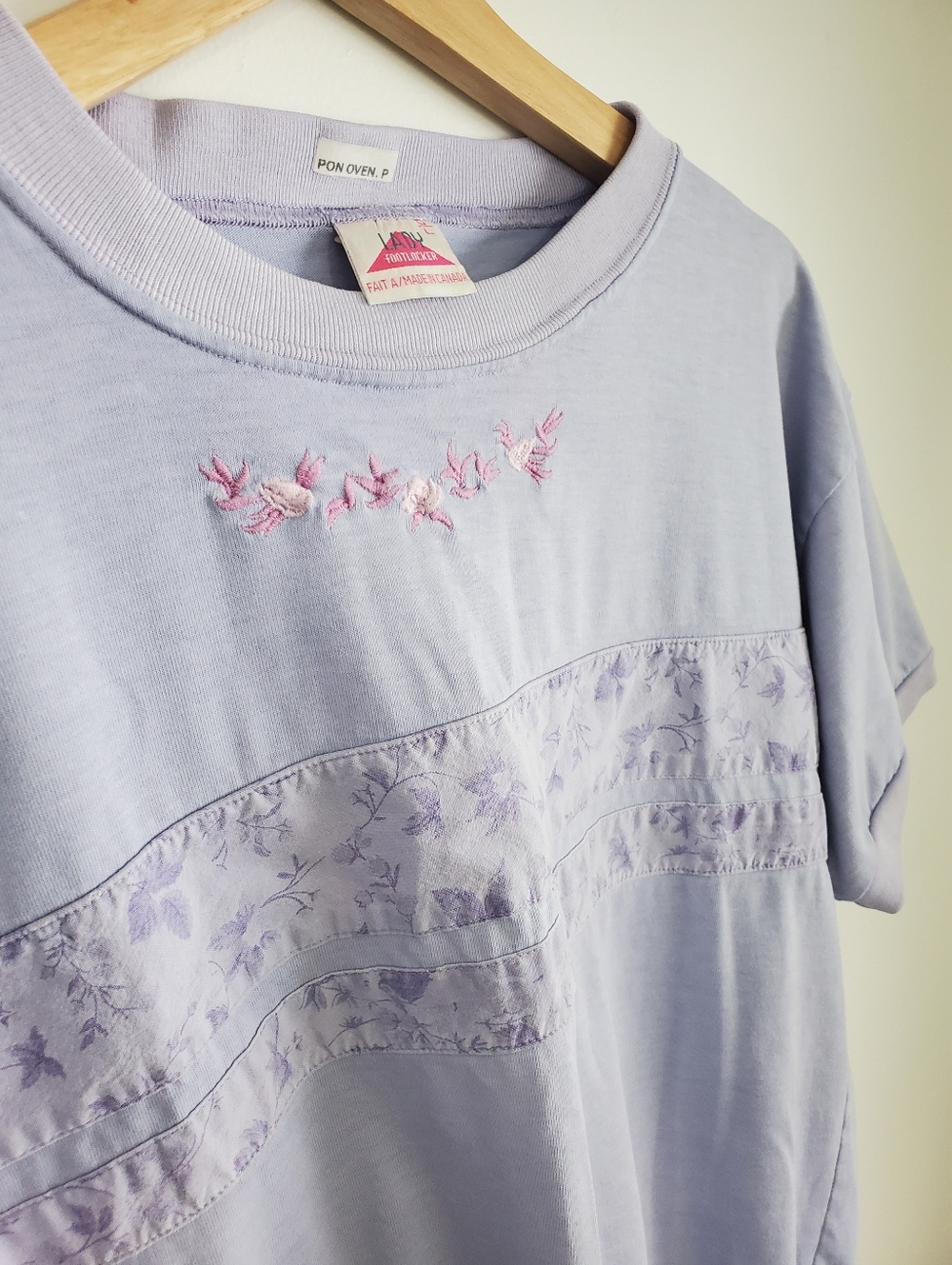 Vintage 80s Large Top lady Footlocker Bubble T-shirt Oversized Flower Embroidery - Picture 11 of 16